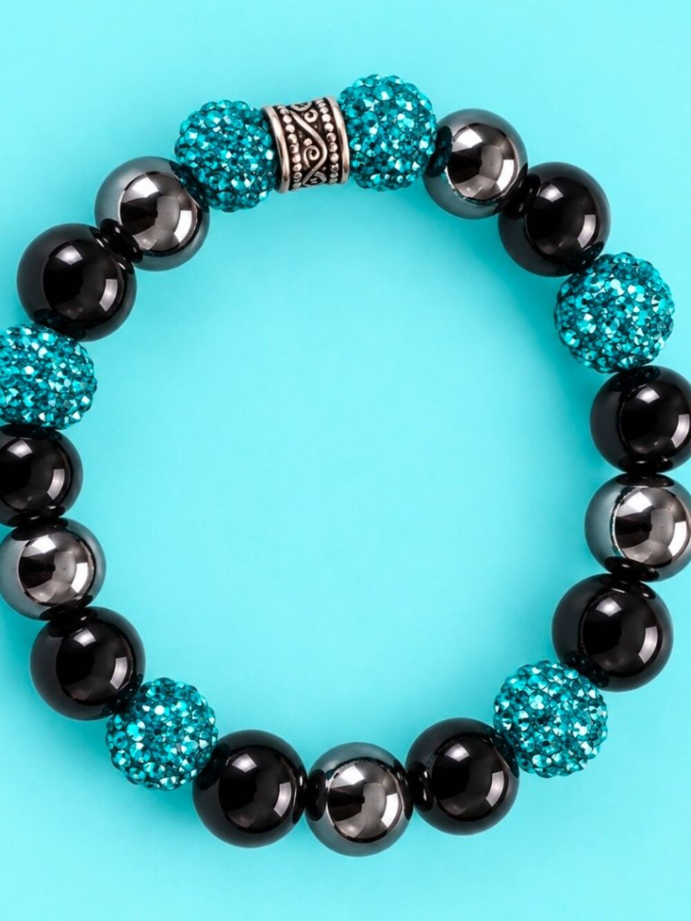Turquoise Sparkle & Black Onyx Beaded Bracelet/Strectch Bracelet/Glam Jewelry